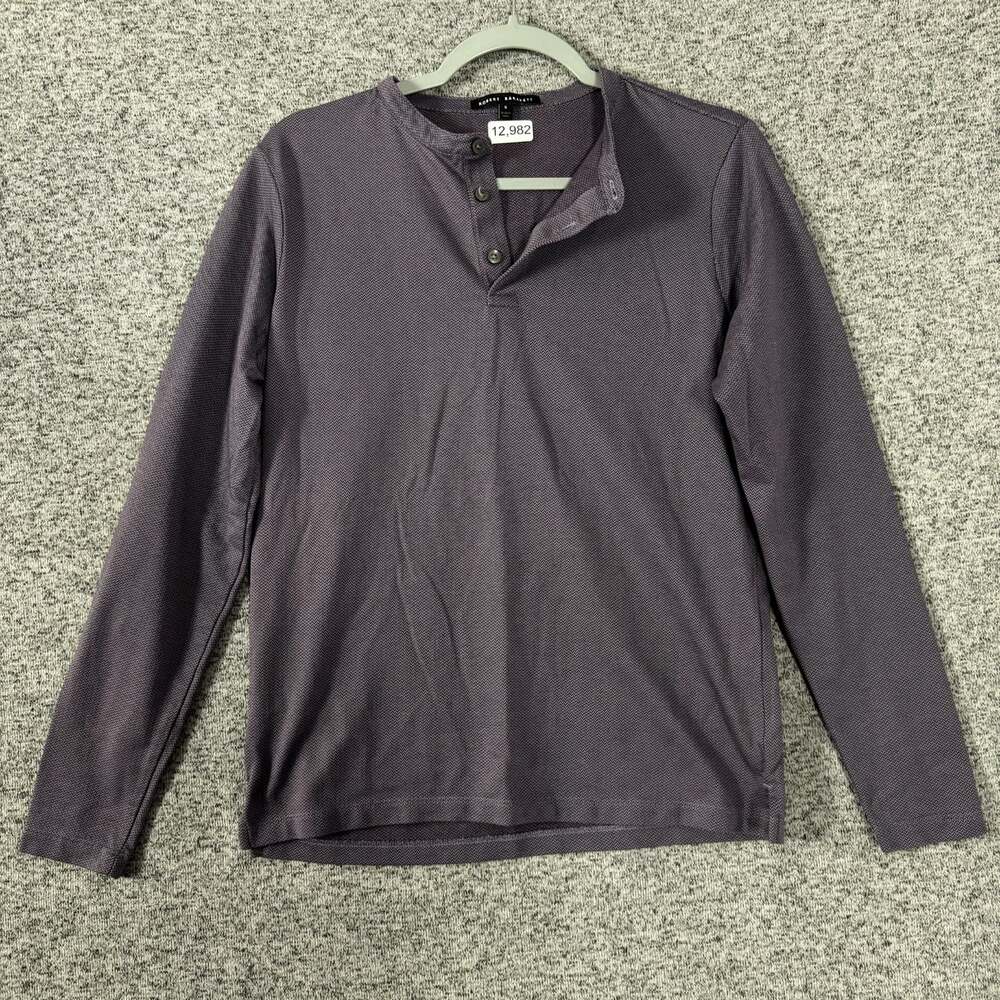 Robert Barakett Men's Size Small Purple Print Long Sleeve Cotton Henley Shirt